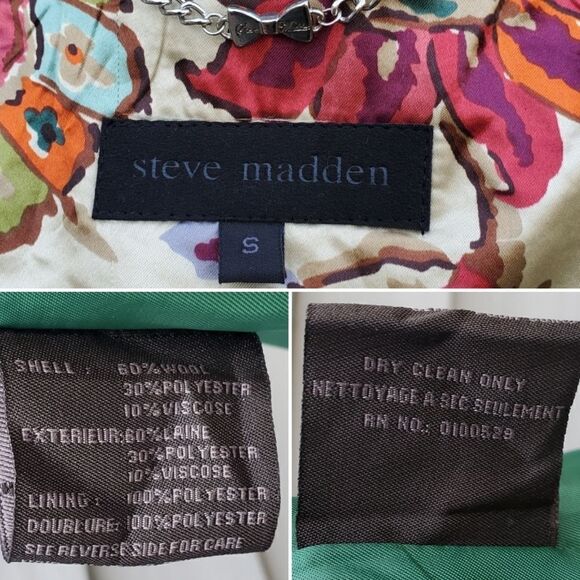 Vintage y2k Steve Madden Kelly Green Pleated Riding Jacket Peacoat Pea Coat Sm - Picture 5 of 7